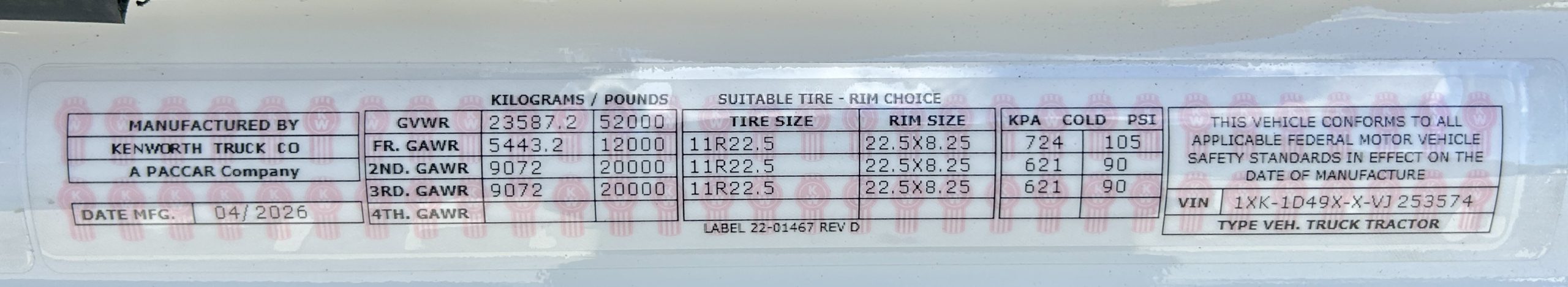 2027 KENWORTH W990 KC253574-12 2027 KENWORTH W990 KC253574-12